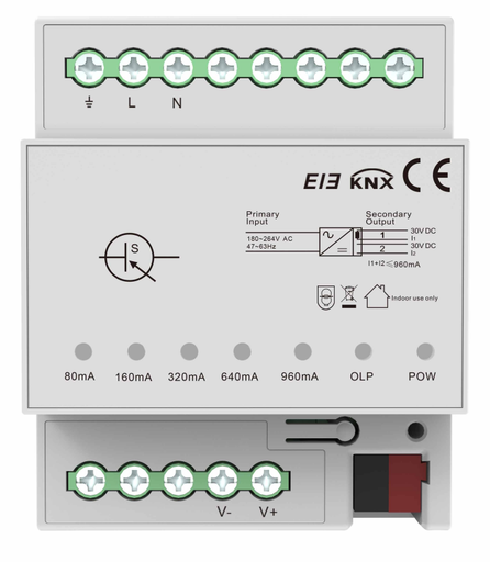 [AKB-KXPW-B1A960] 30V DC power supply for the EIB/KNX system, replete with monitoring capabilities